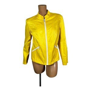 Yvonne Le Marie Moto Jacket Women's L Yellow Solid Full Zip Lightweight Sheen